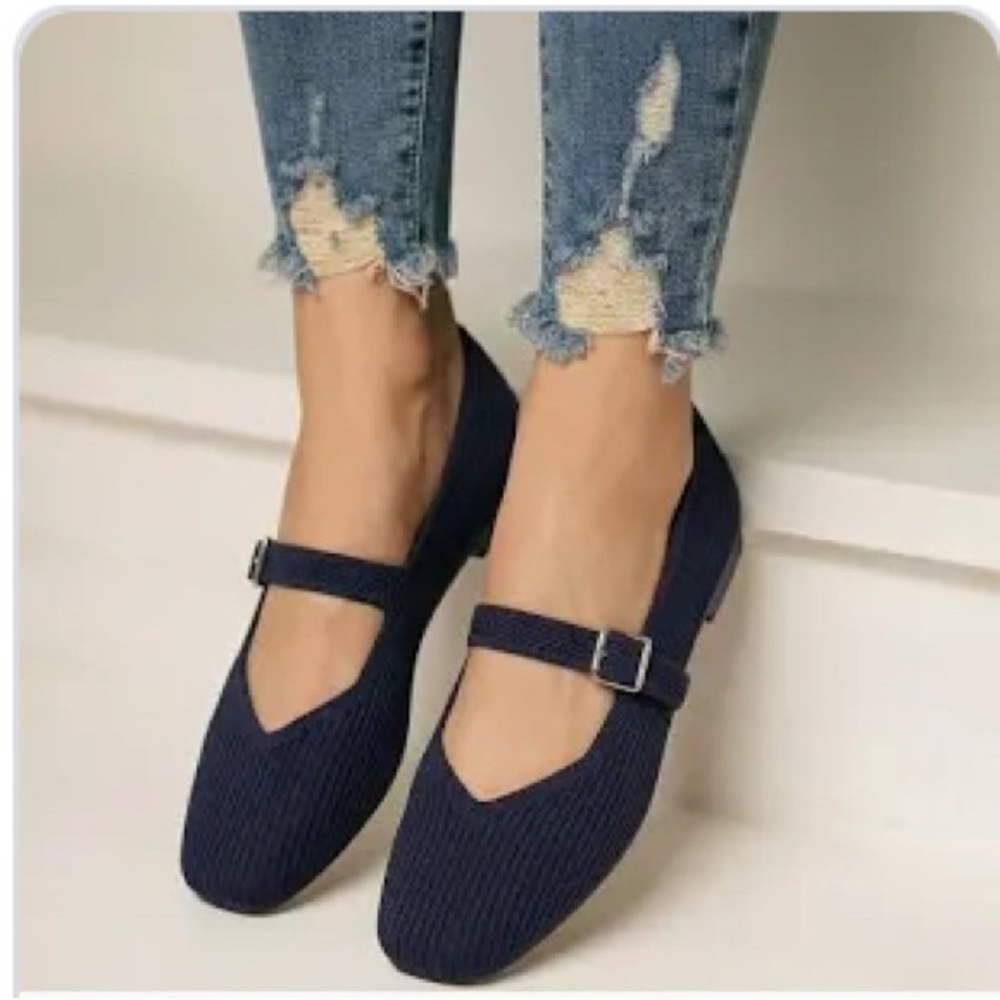 NWOB VIVAIA Square-Toe Margot Mary Janes Flats‎ Navy Blue 9-9.5 (EU 40.5) - Picture 2 of 12